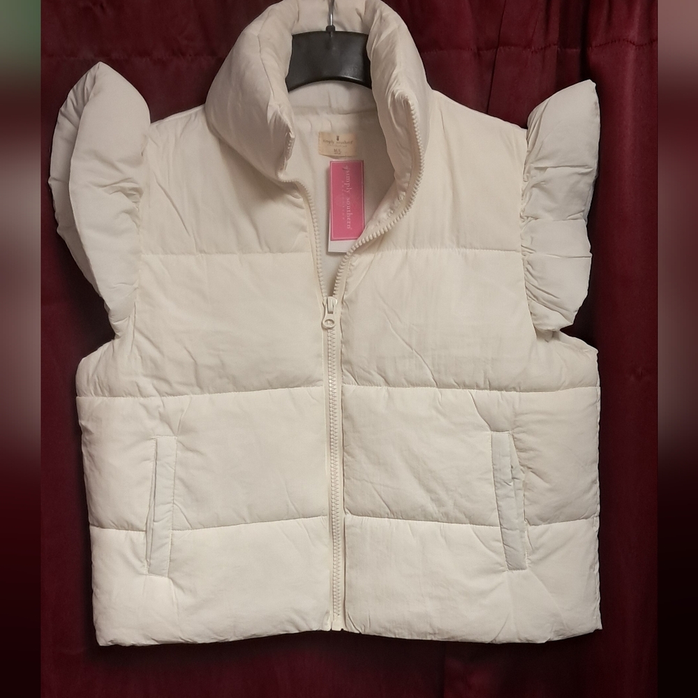 Simply Southern Ivory Puffer Vest with Ruffle Detail